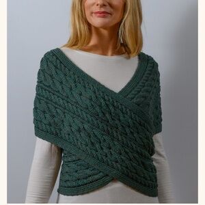 Aran Craft Market Merino Aran Cable Crossover Wrap with Buttons Green M